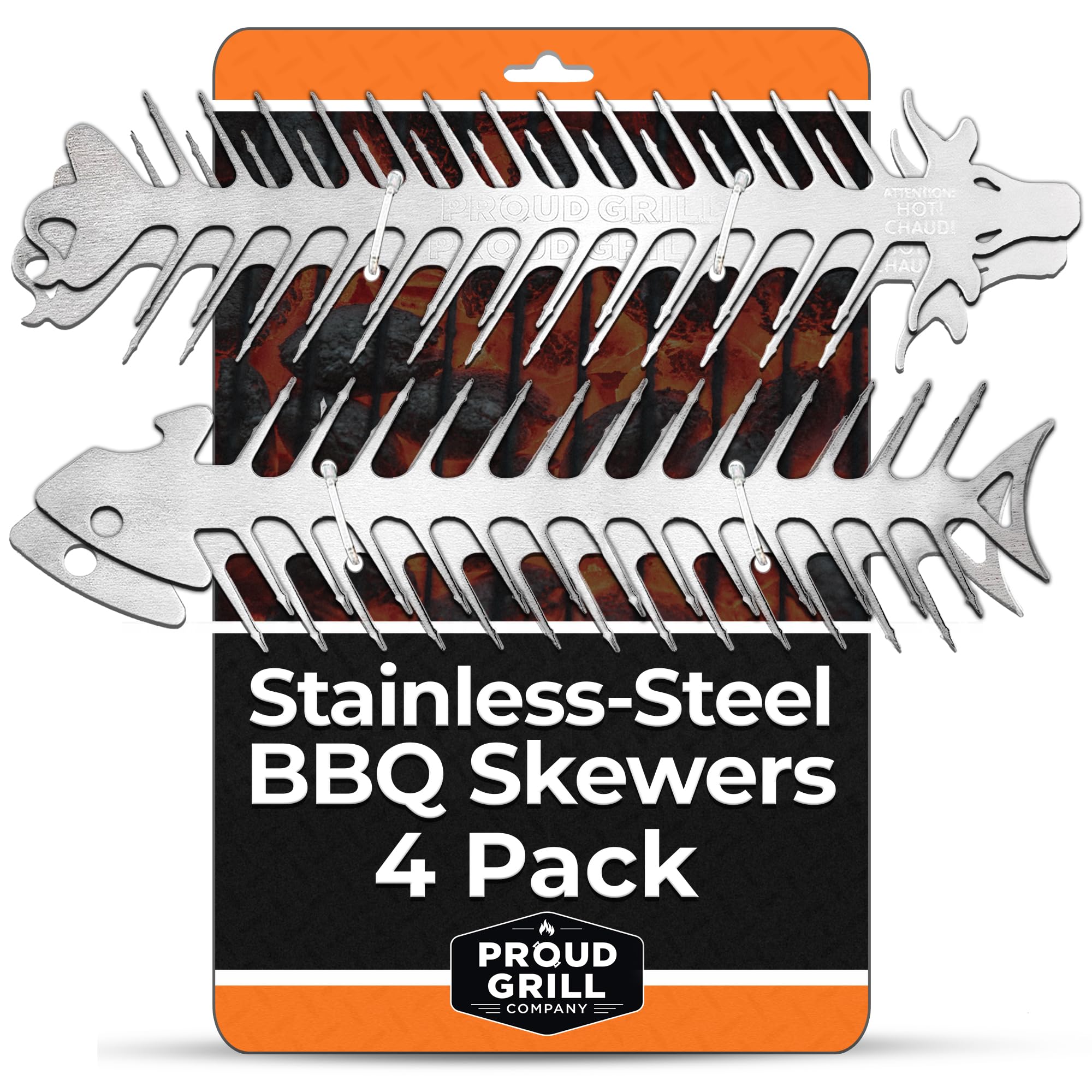 Proud Grill front view of four 12-inch skewers for easy grilling