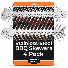 Proud Grill front view of four 12-inch skewers for easy grilling