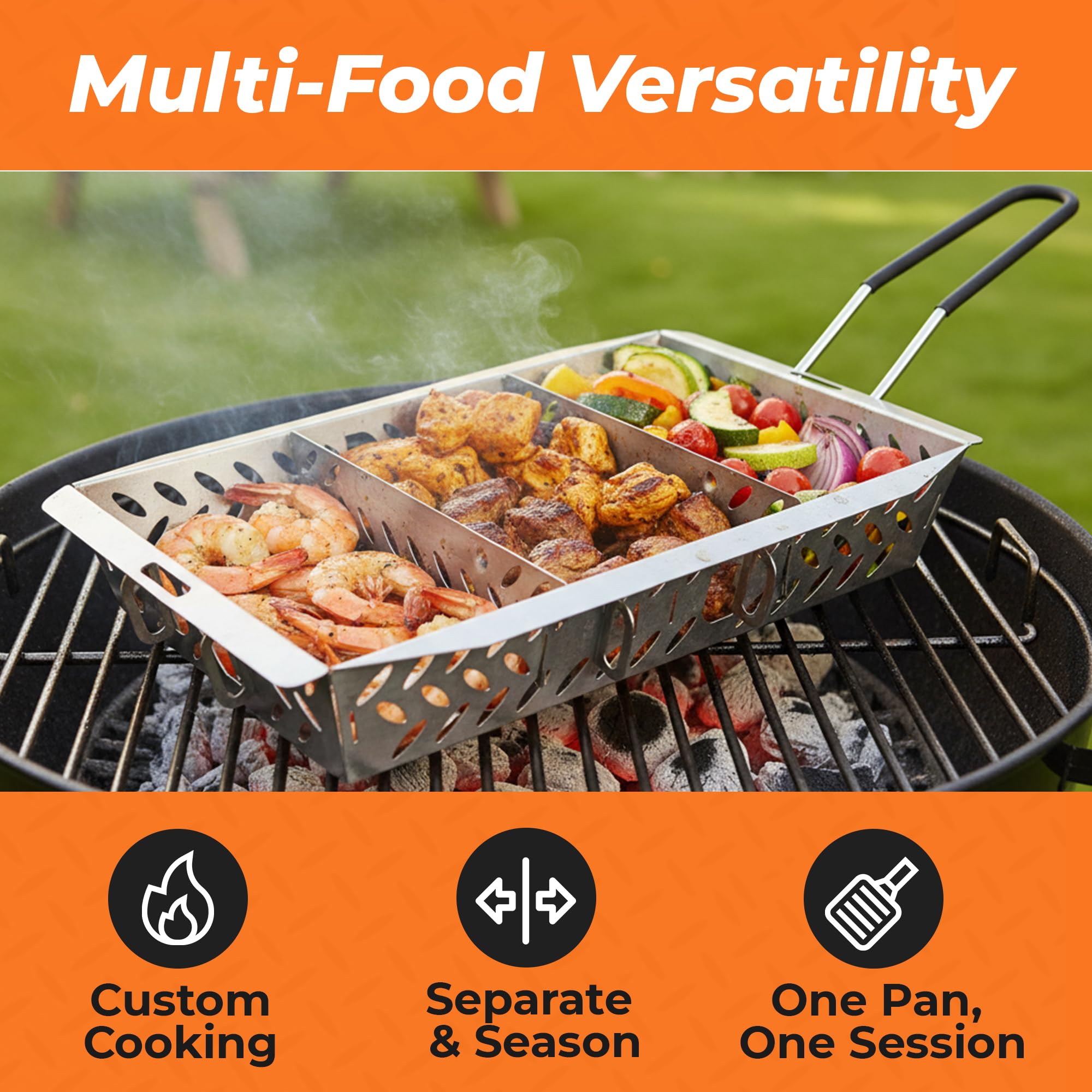 Proud Grill perforated mesh close-up showing smoke circulation and food retention