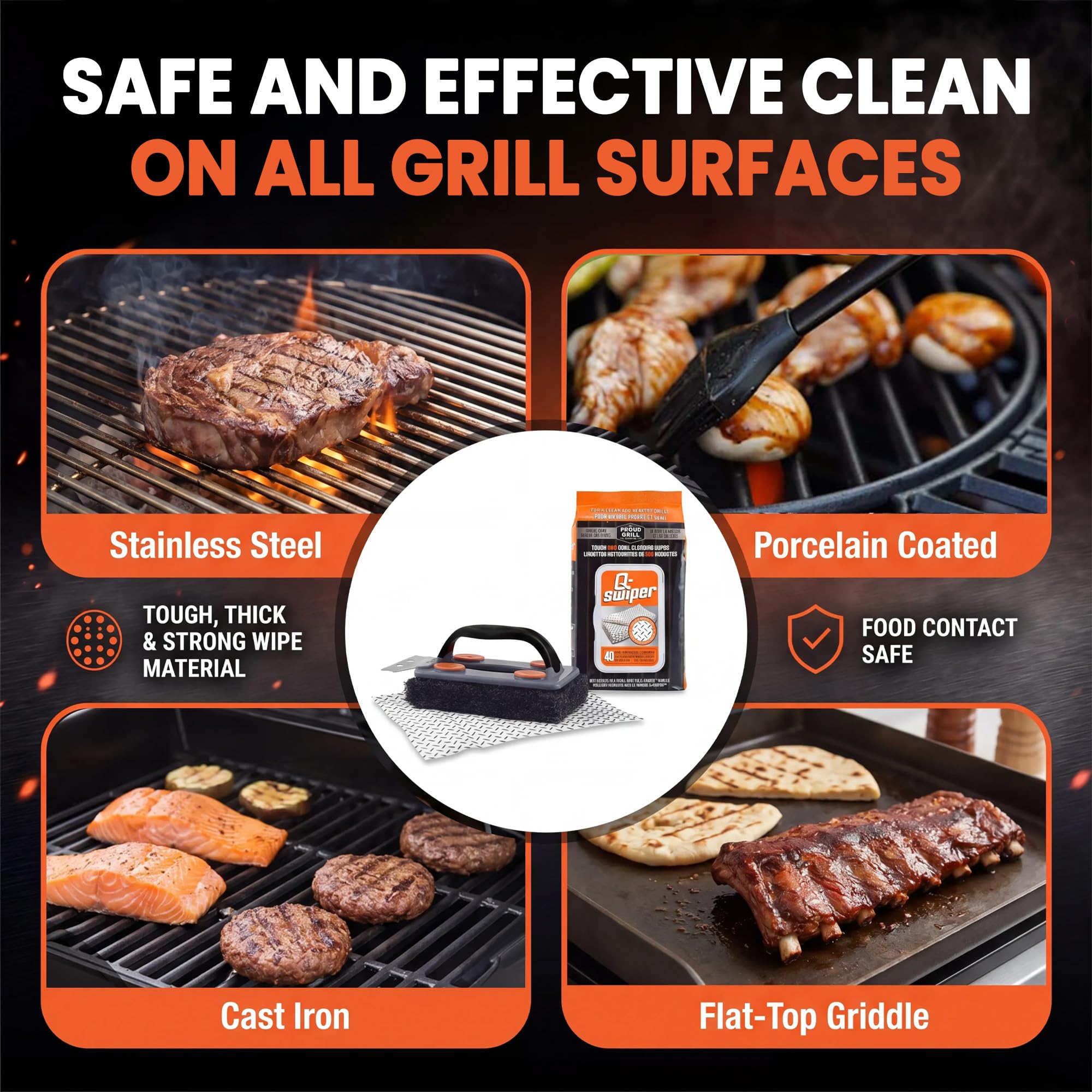 Proud Grill lifestyle shot of backyard grilling with Q-Swiper kit