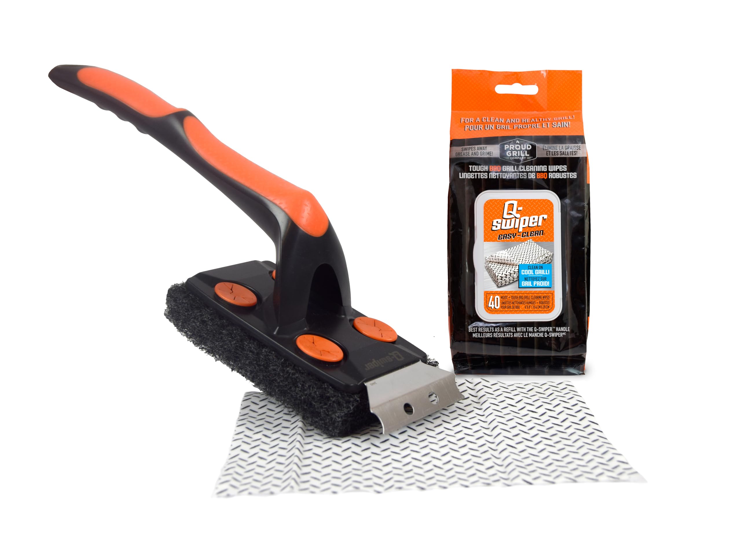 Proud Grill Company front view of Q-Swiper XL showing full brush and wipe, improved cleanup