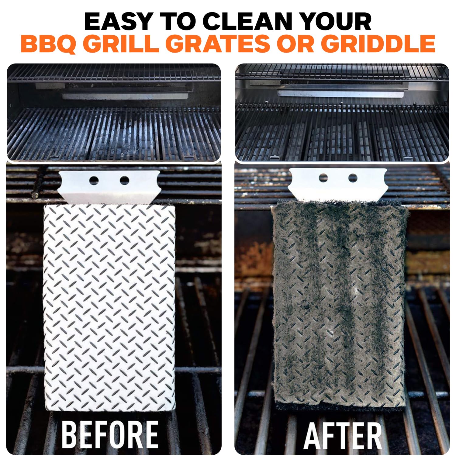 Proud Grill Company Q-Swiper XL cleaning a porcelain-coated grill grate for safe maintenance