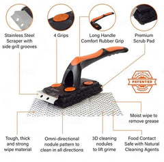 Proud Grill Company stainless-steel scraper detail for removing stubborn grill residue