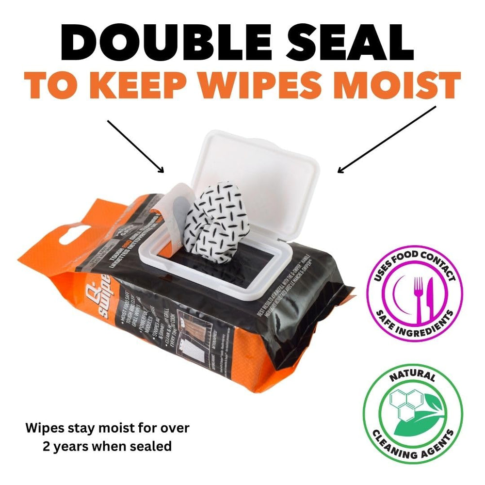 Proud Grill Company brush head with disposable wipe attached to absorb grease efficiently