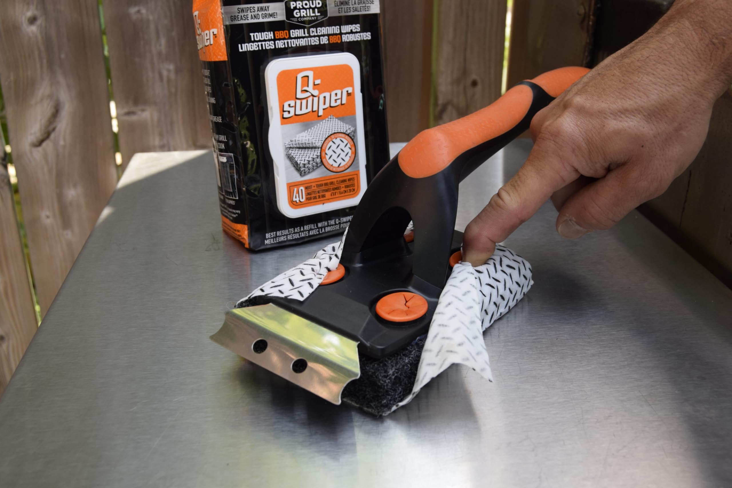 Proud Grill Company 40-count wipe pack staged with brush for easy replacement convenience