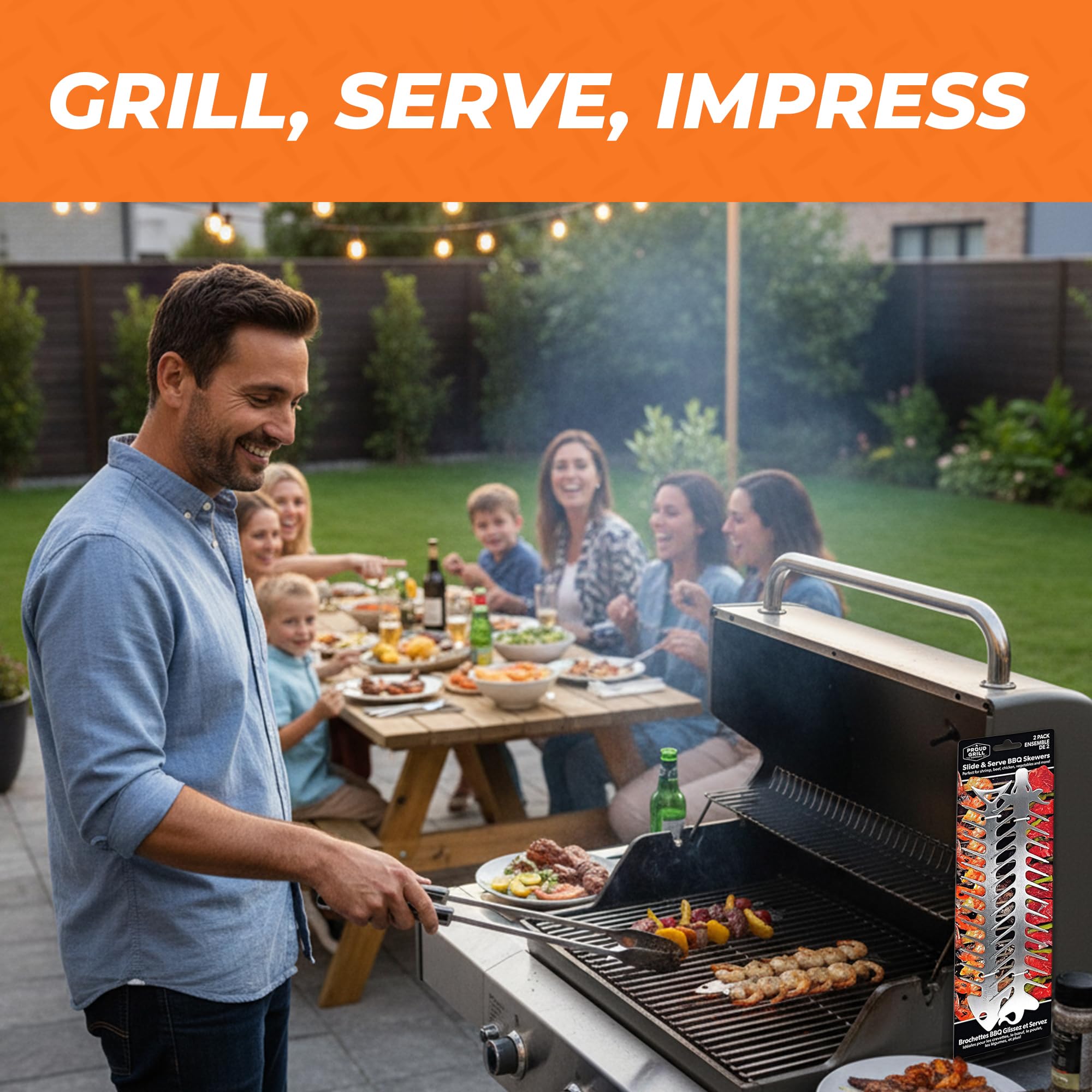 Proud Grill size comparison showing 12-inch skewer scale and handling