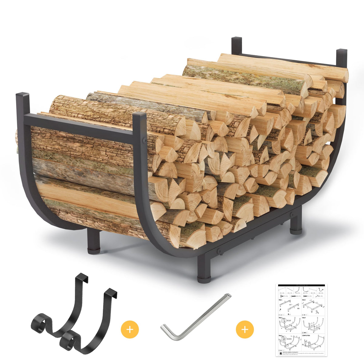 PROWORX front view of curved rack showing tidy log storage and modern look
