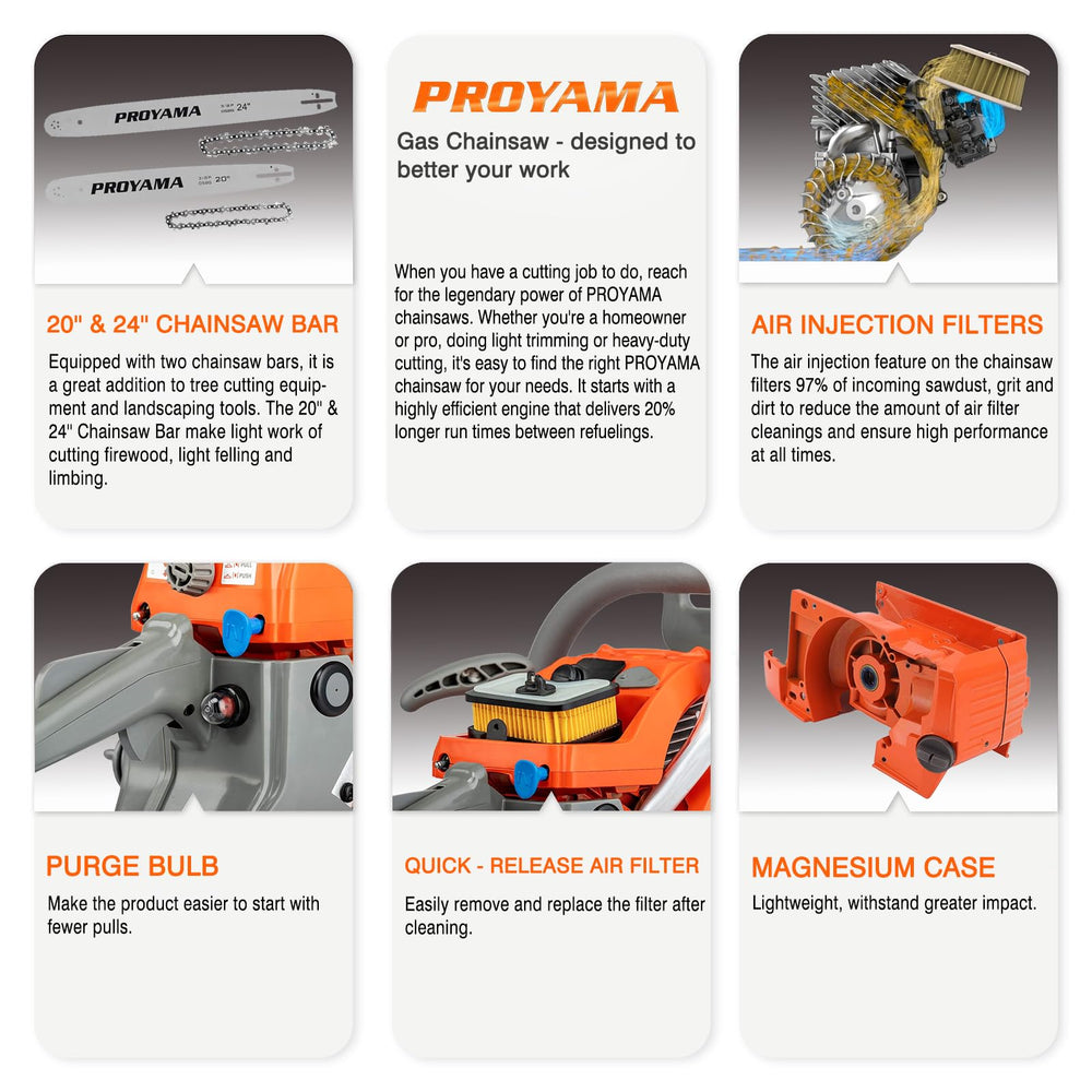 PROYAMA with 20-inch bar installed for maneuverable cutting advantage