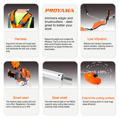 PROYAMA cutting blade detail illustrating heavy-duty metal blade for brush