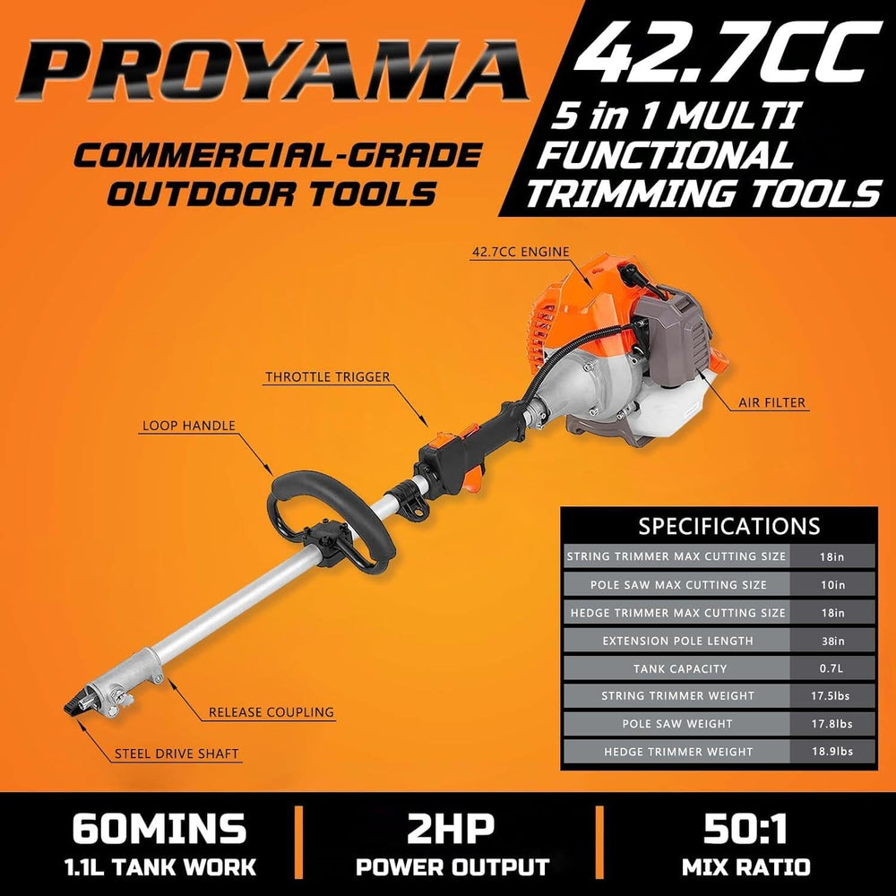 PROYAMA engine close-up highlighting quick-start mechanism and reliable power
