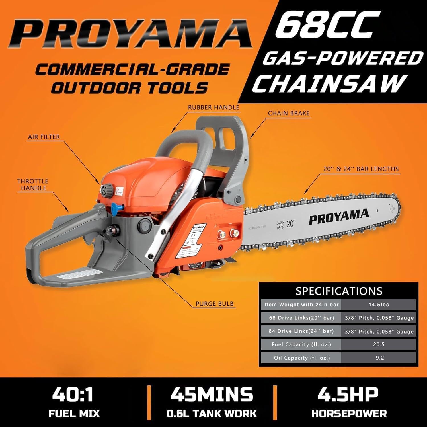 PROYAMA engine close-up highlighting power and easy-start benefit