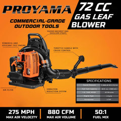PROYAMA engine closeup highlighting durable 72CC motor and reliable power