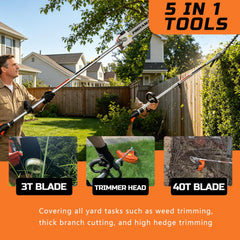 PROYAMA pole saw attachment in use reaching high branch for safer pruning