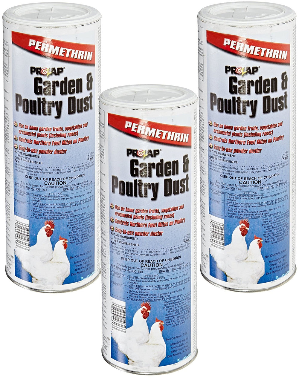 Prozap poultry dust front-can showing label and usage benefit for coop hygiene