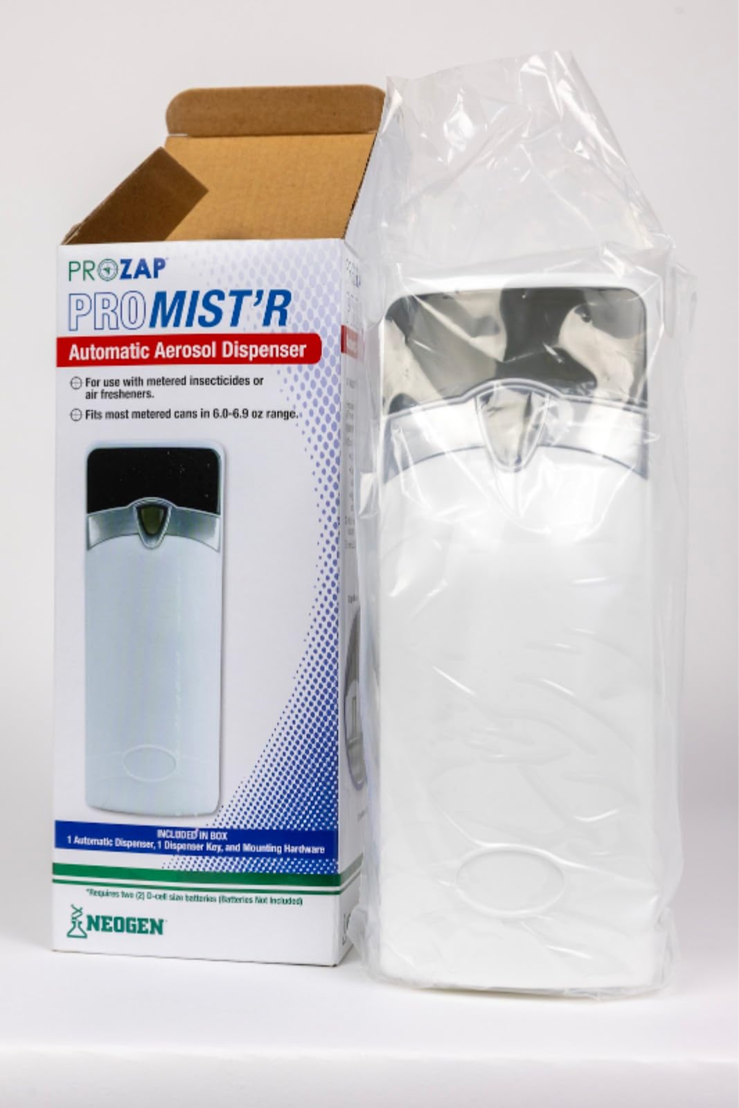 Prozap ProMist’r II mounted in a restroom setting demonstrating hands-free insect and odor management