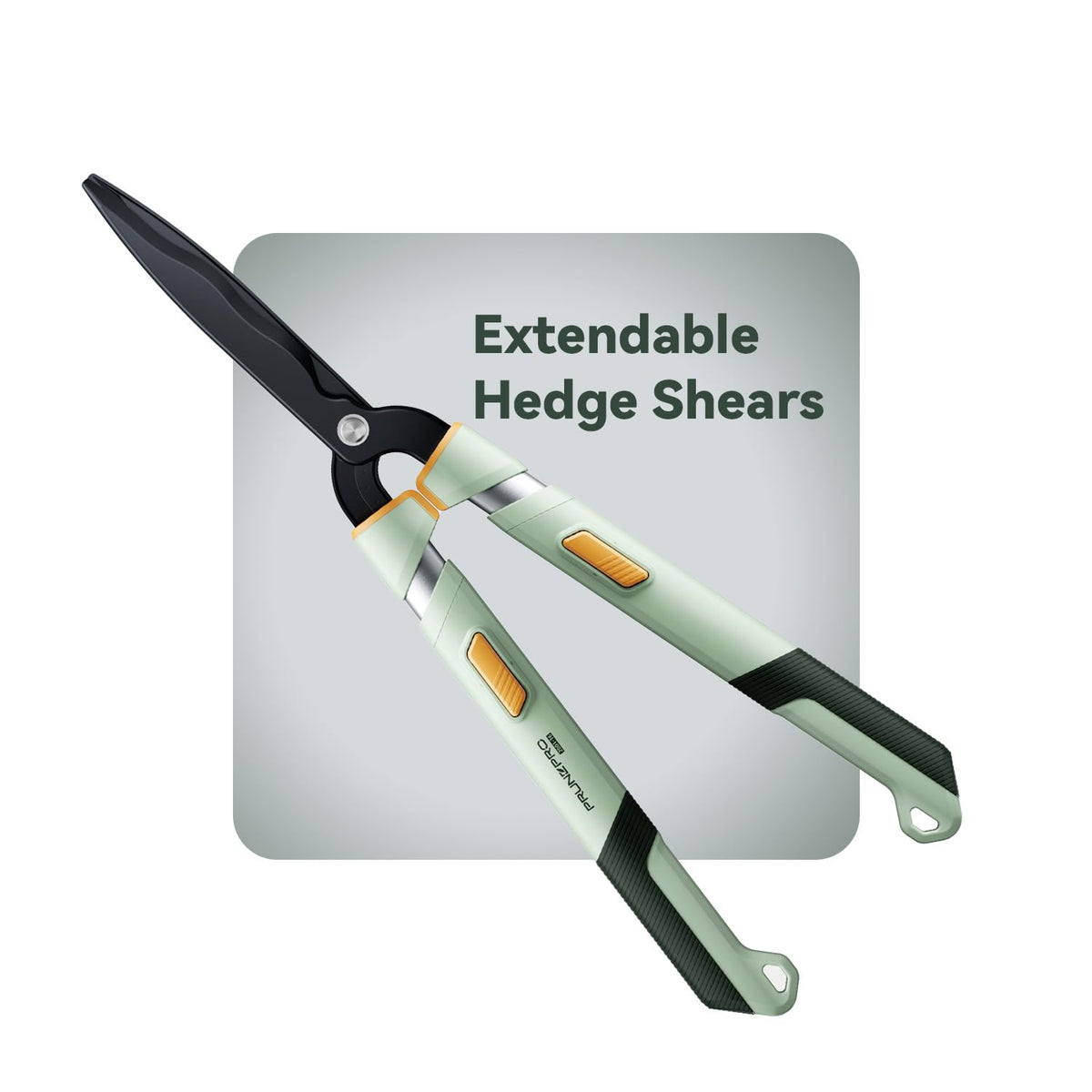 PrunePro front view showing full shears and benefits of reach