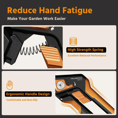 PrunePro ergonomic handle detail, comfortable grip reduces hand fatigue during pruning