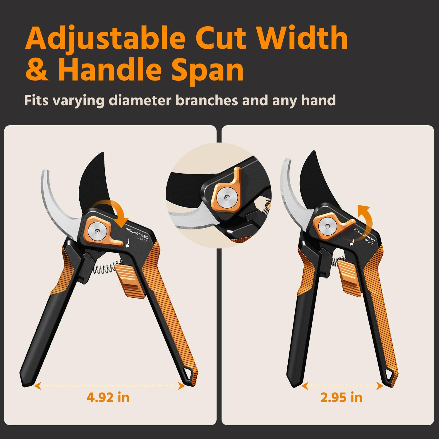 PrunePro shears trimming a rose stem, precise cut protects surrounding buds and flowers