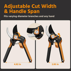 PrunePro shears trimming a rose stem, precise cut protects surrounding buds and flowers