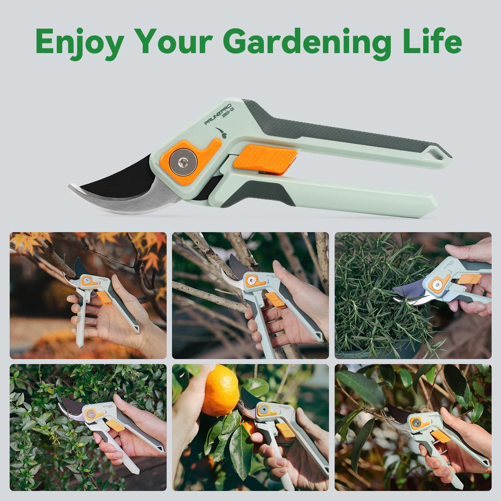 PrunePro gardening scene showing tool use in a planted bed
