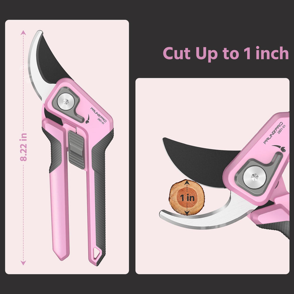 PrunePro next to a ruler showing 8.2-inch scale for accurate size and portability comparison