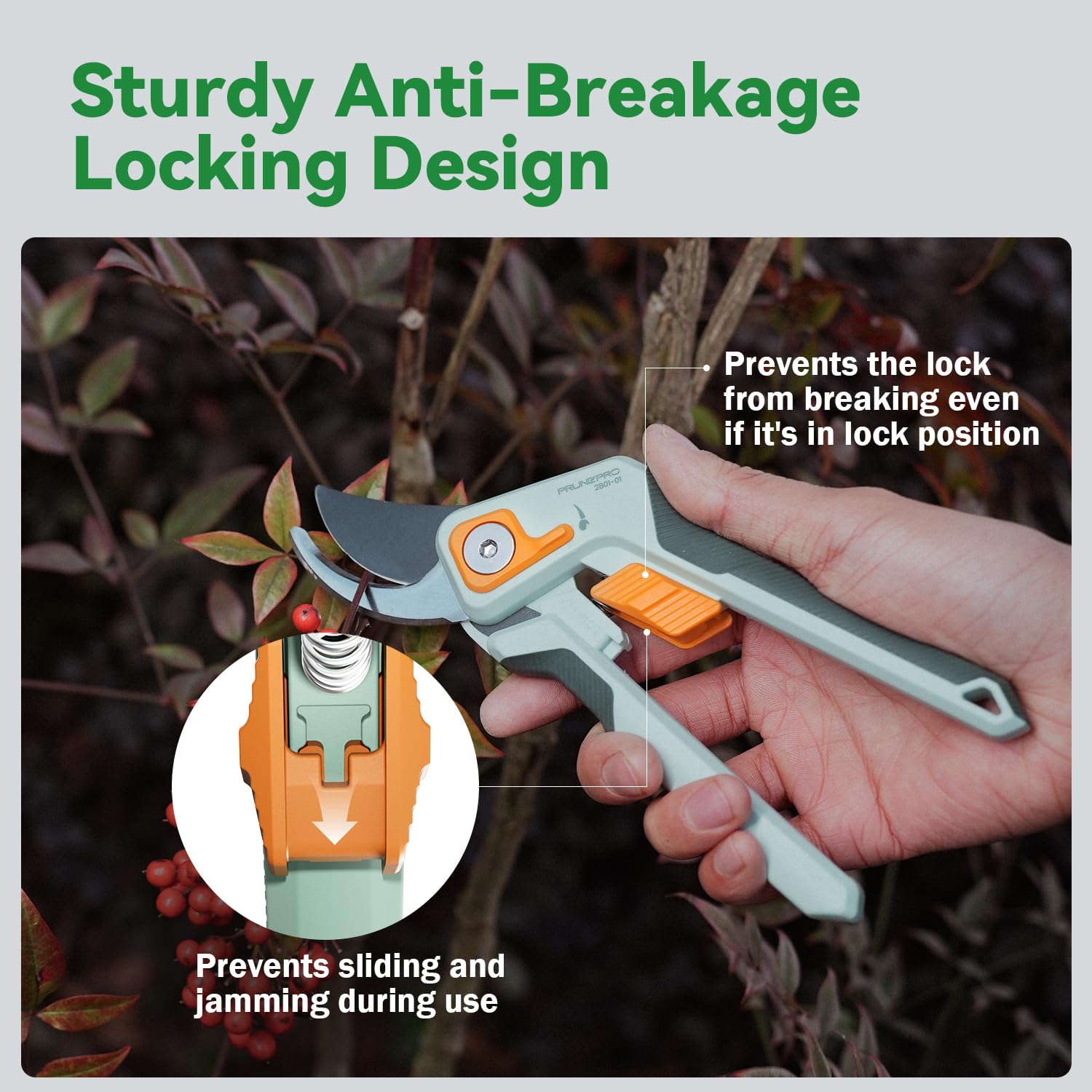 PrunePro shears held in hand demonstrating proper size and scale