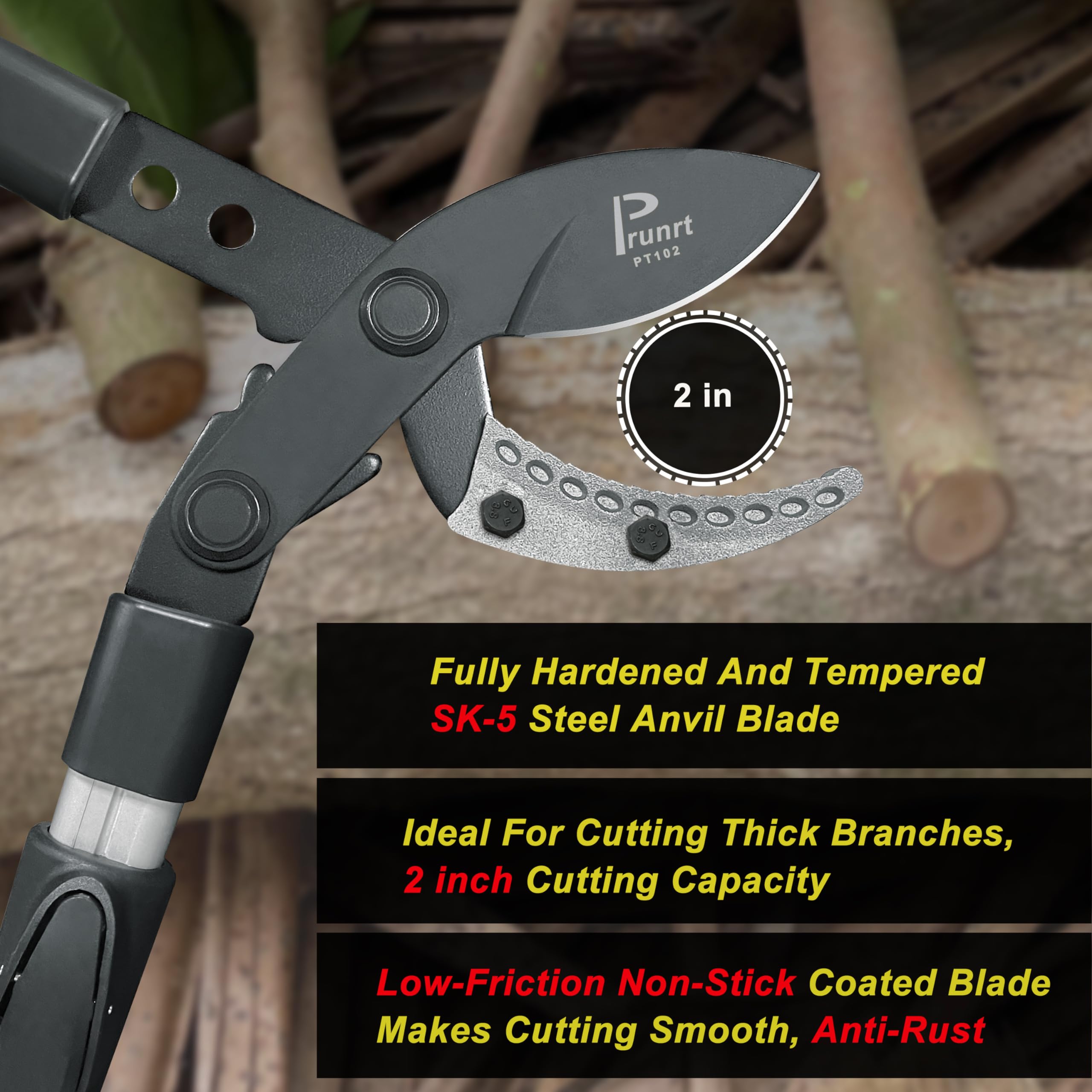 Prunrt cutting a two-inch branch illustrating clean cut and doubled leverage benefit