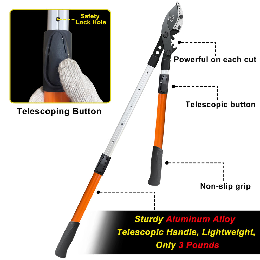 Prunrt handle grip detail highlighting anti-shock rubber for improved control
