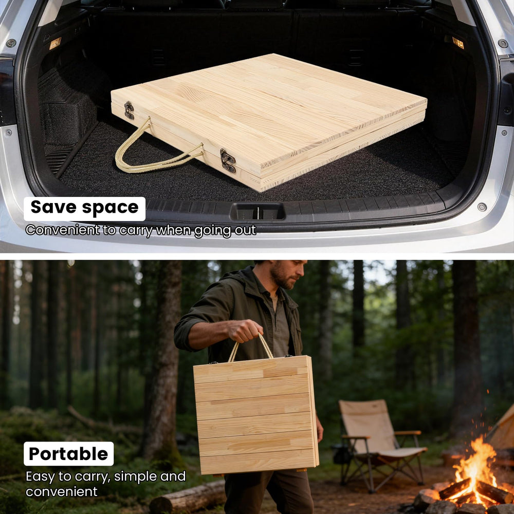 PSDRV table beside backpack showing scale and trunk-friendly folded size benefit