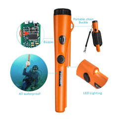 PudiBe pinpointer underwater in surf showing waterproof design for beach recovery