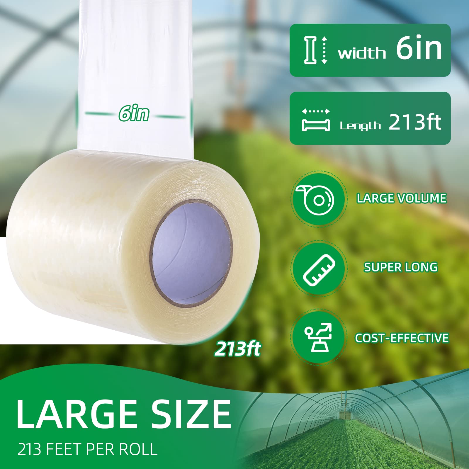 Pueatte tape applied over greenhouse tear demonstrating weatherproof sealing benefit