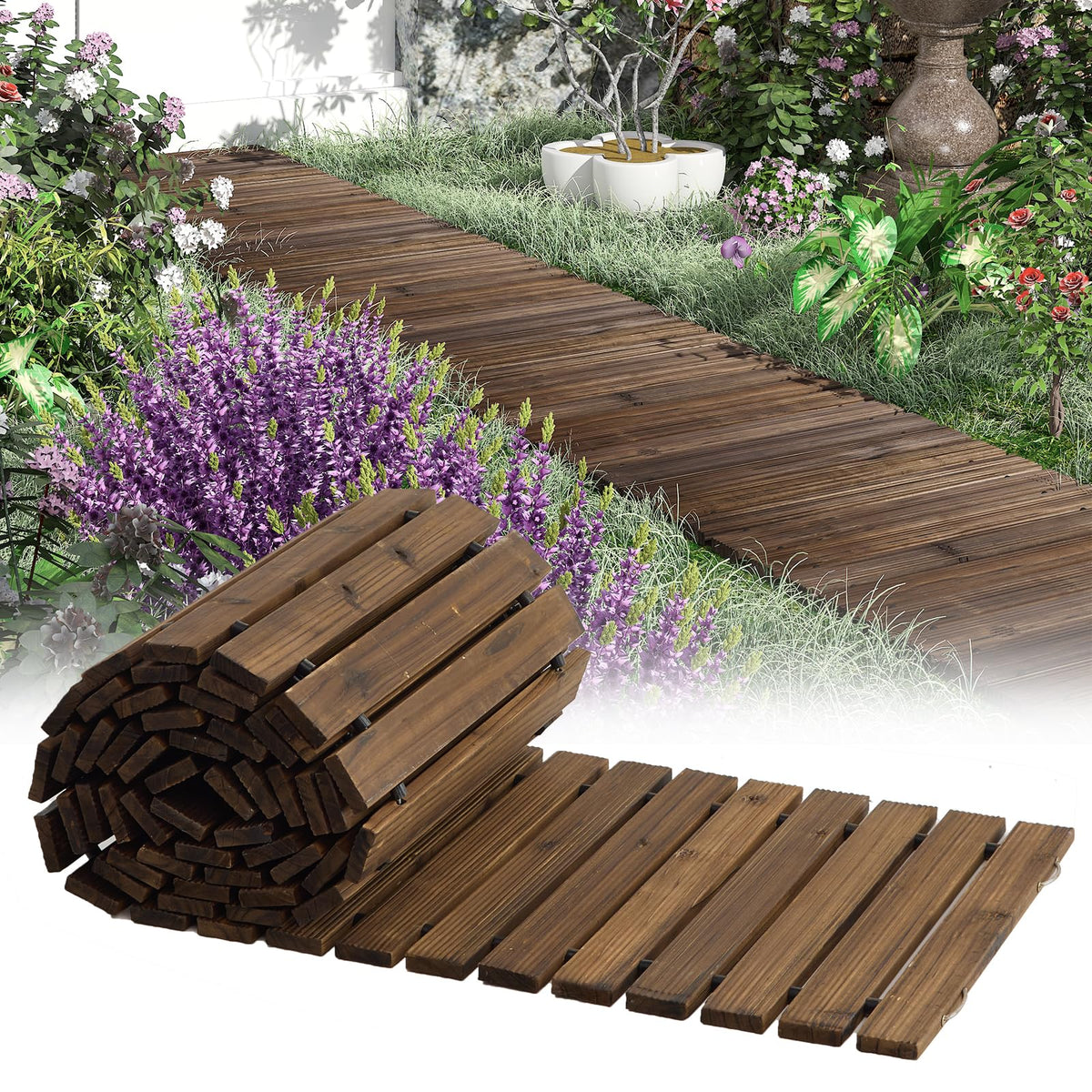 PULIJIAJU front view of the 12ft wooden pathway showing boards and length benefit