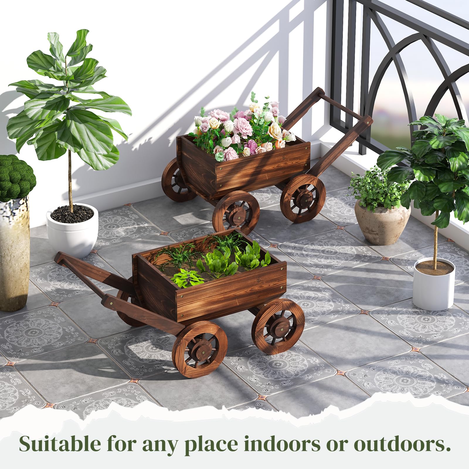PULIJIAJU wagon displayed indoors in living room adding farmhouse warmth