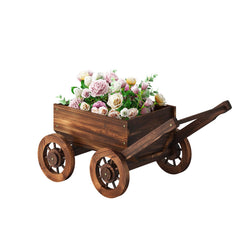 PULIJIAJU wooden wagon front view showing rustic charm and easy plant display