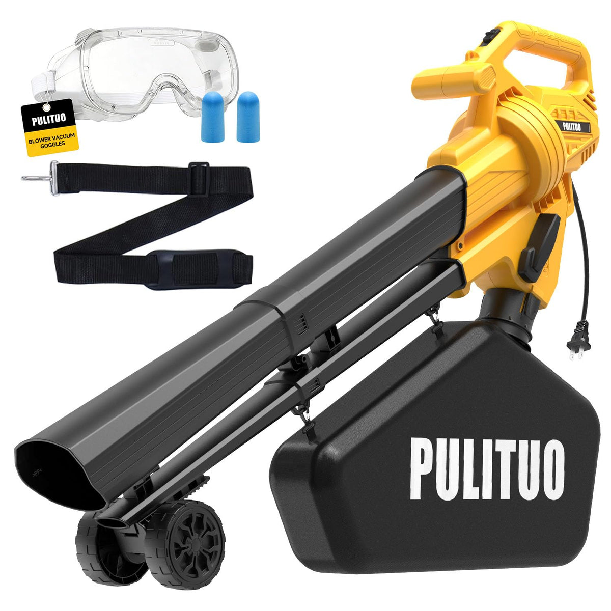 PULITUO front view of blower vacuum showing controls and handle, clear operation benefit