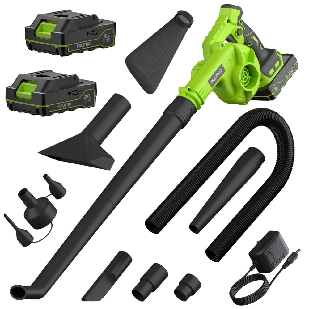 PULITUO front view with accessories showing included batteries and charger for ready use