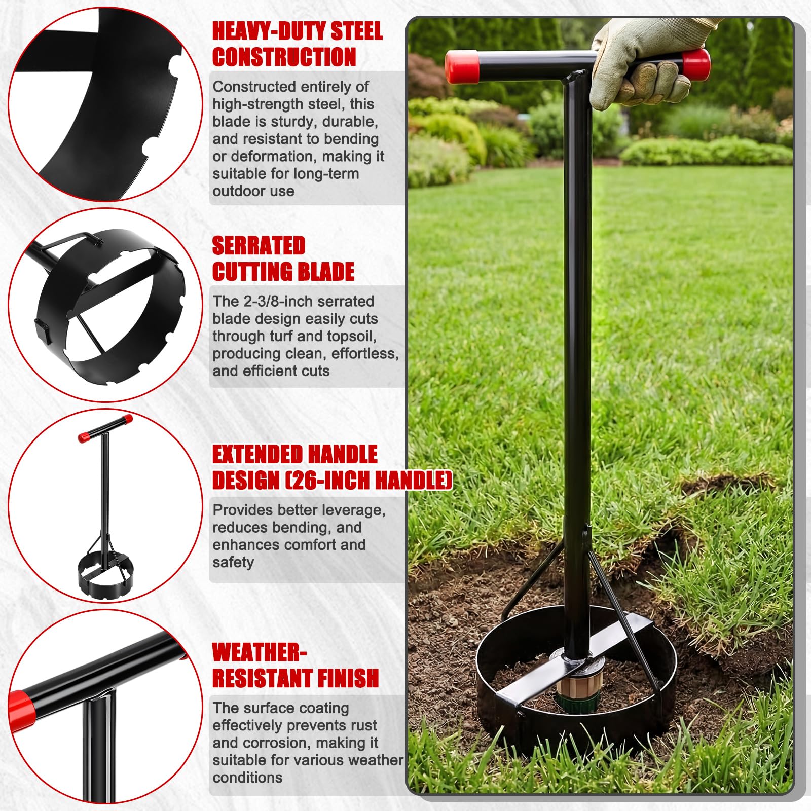 PullCrease cutting grass around sprinkler head in use, speeds maintenance