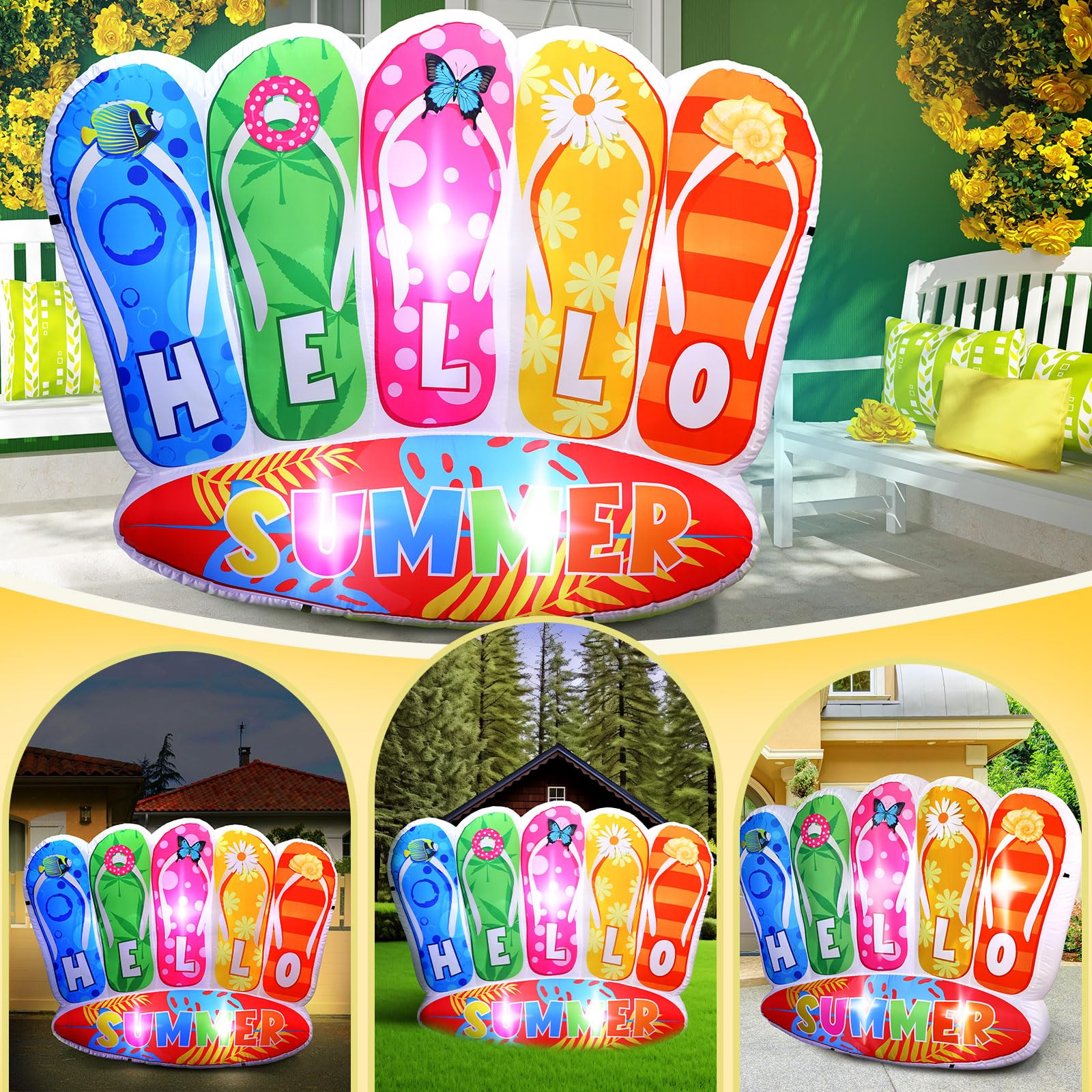 PullCrease inflated on lawn next to chair showing scale and placement ideas for outdoor displays