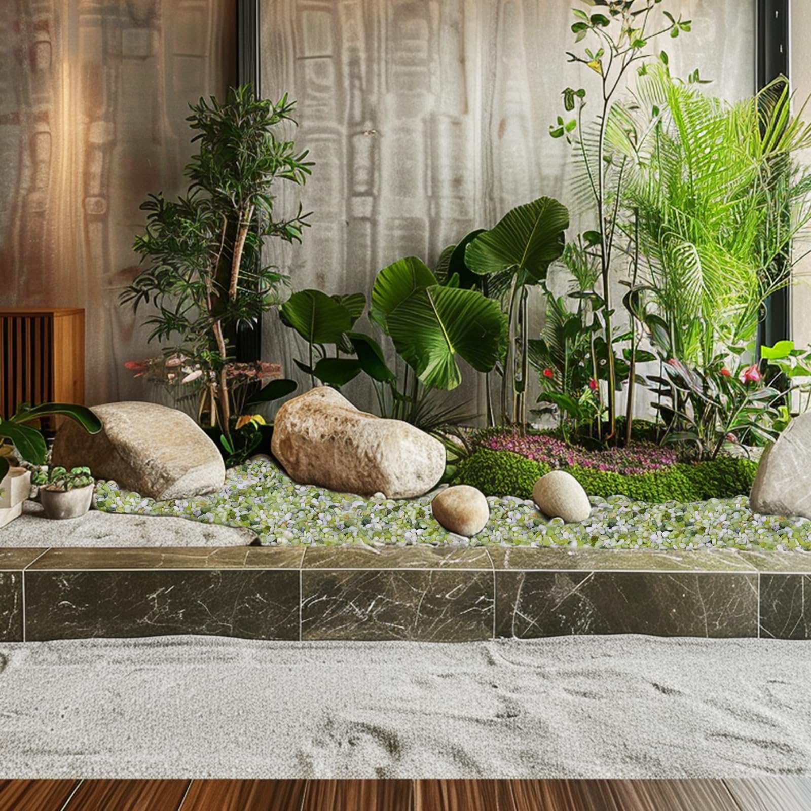 Pulovin pebbles decorating a bamboo pot for an elegant finished look