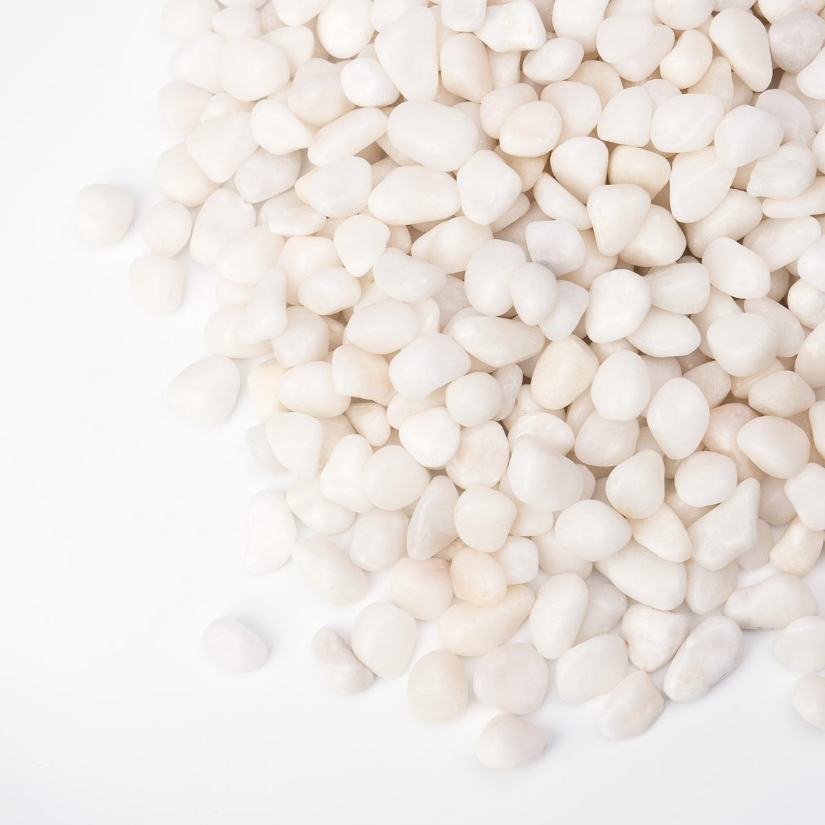 Pulovin front bag of white pebbles showing product packaging and benefit of polished look