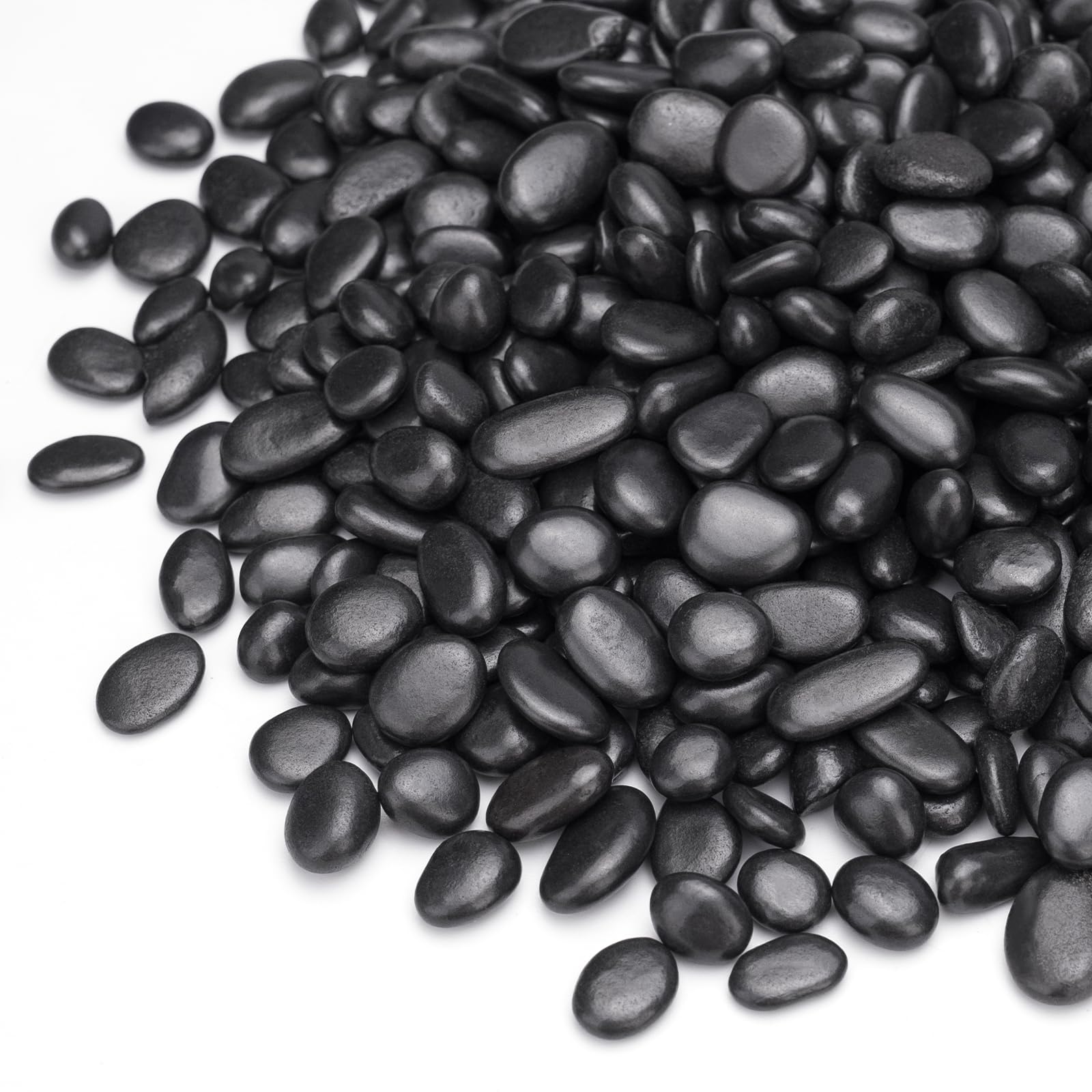 Pulovin front bag of black pebbles showing product packaging and weight benefit