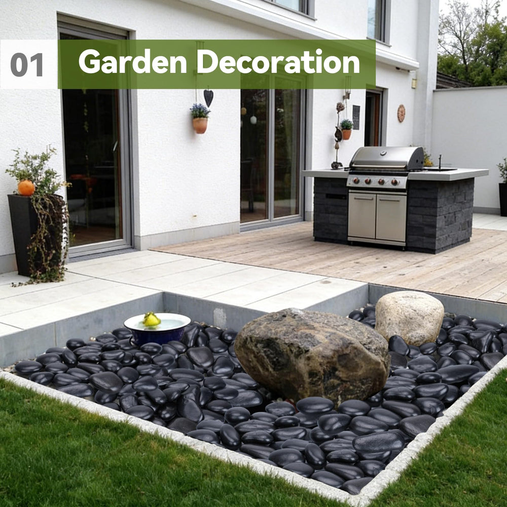 Pulovin stones in planter styling emphasizing low-maintenance decorative top dress