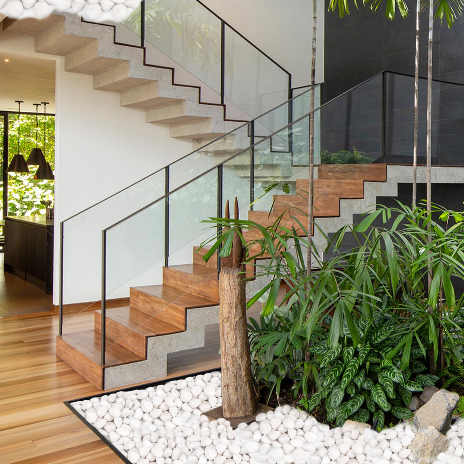 Pulovin white rocks lining a garden pathway creating crisp landscape definition