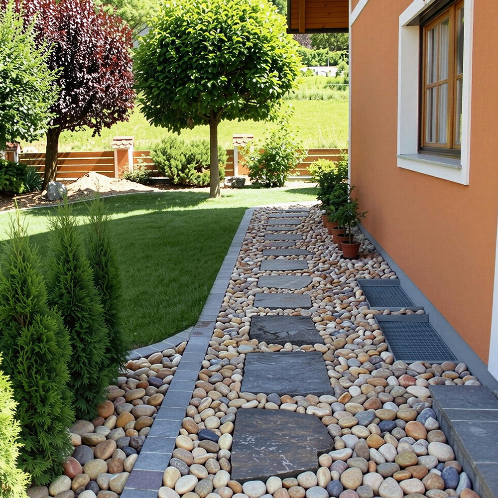 Pulovin stones on landscape pathway reducing maintenance and erosion