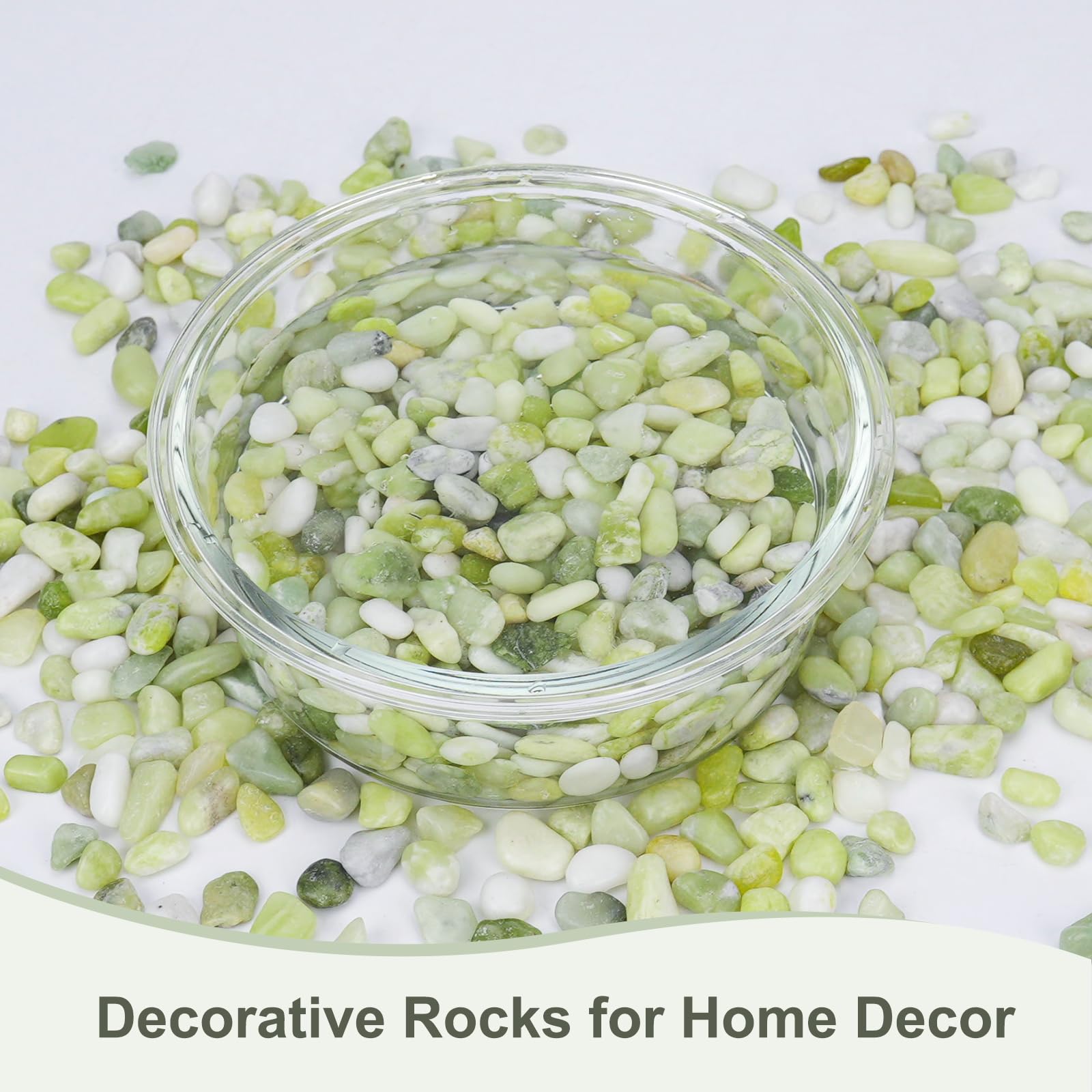 Pulovin pebbles filling a glass vase for decorative display and stability