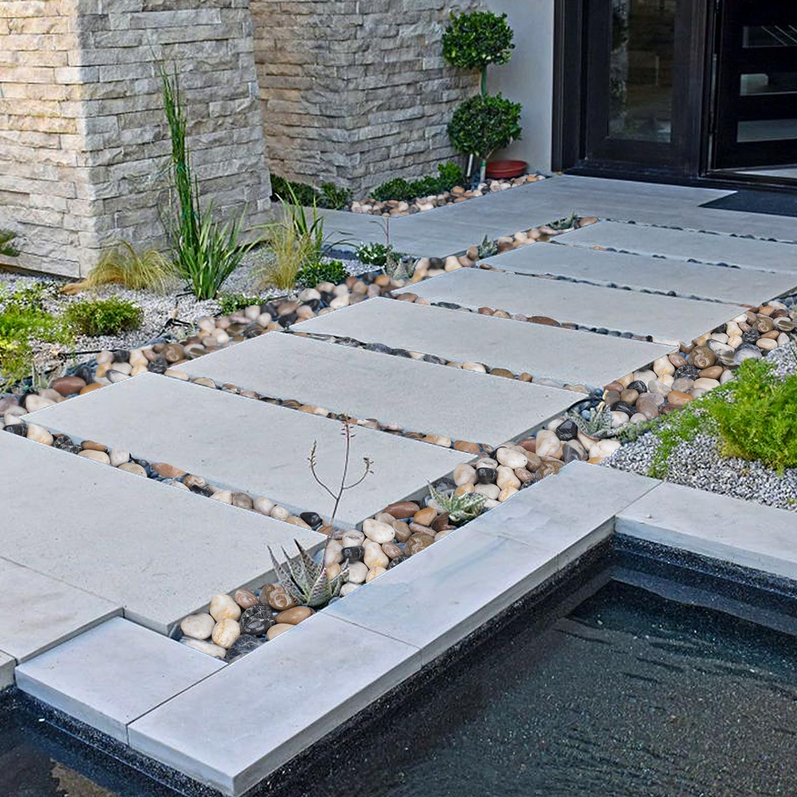 Pulovin used as planter top-dress to reduce evaporation and enhance curb appeal