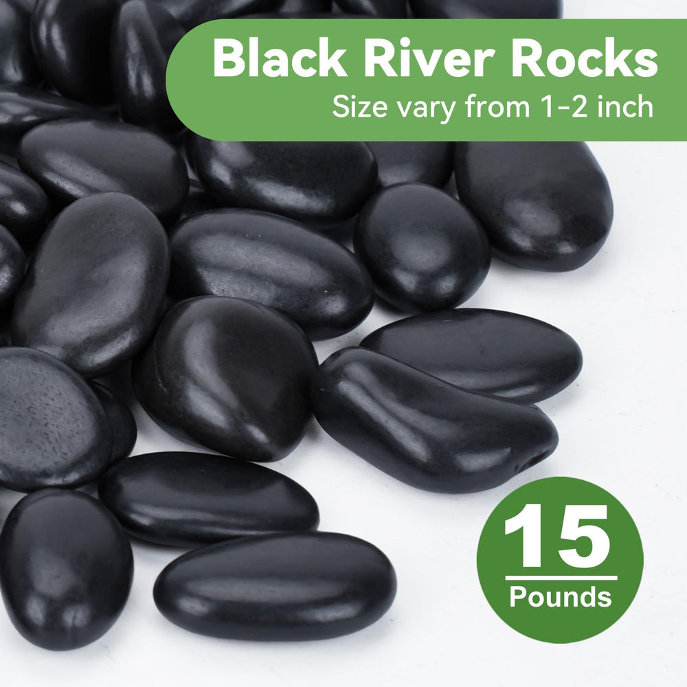 Pulovin close-up of polished black stones showing smooth texture and glossy finish