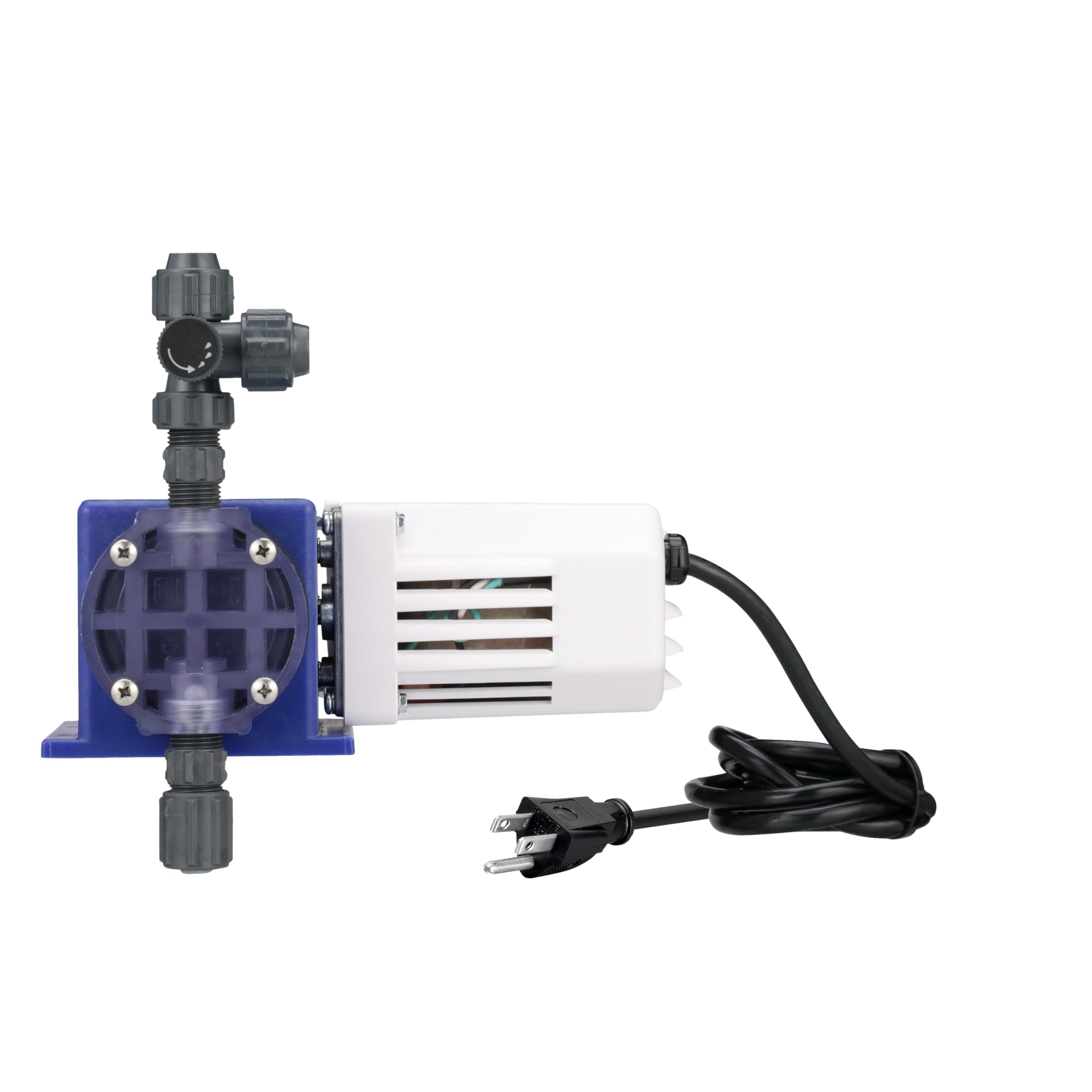 Pulsafeeder liquid end close-up highlighting PVC materials and corrosion resistance