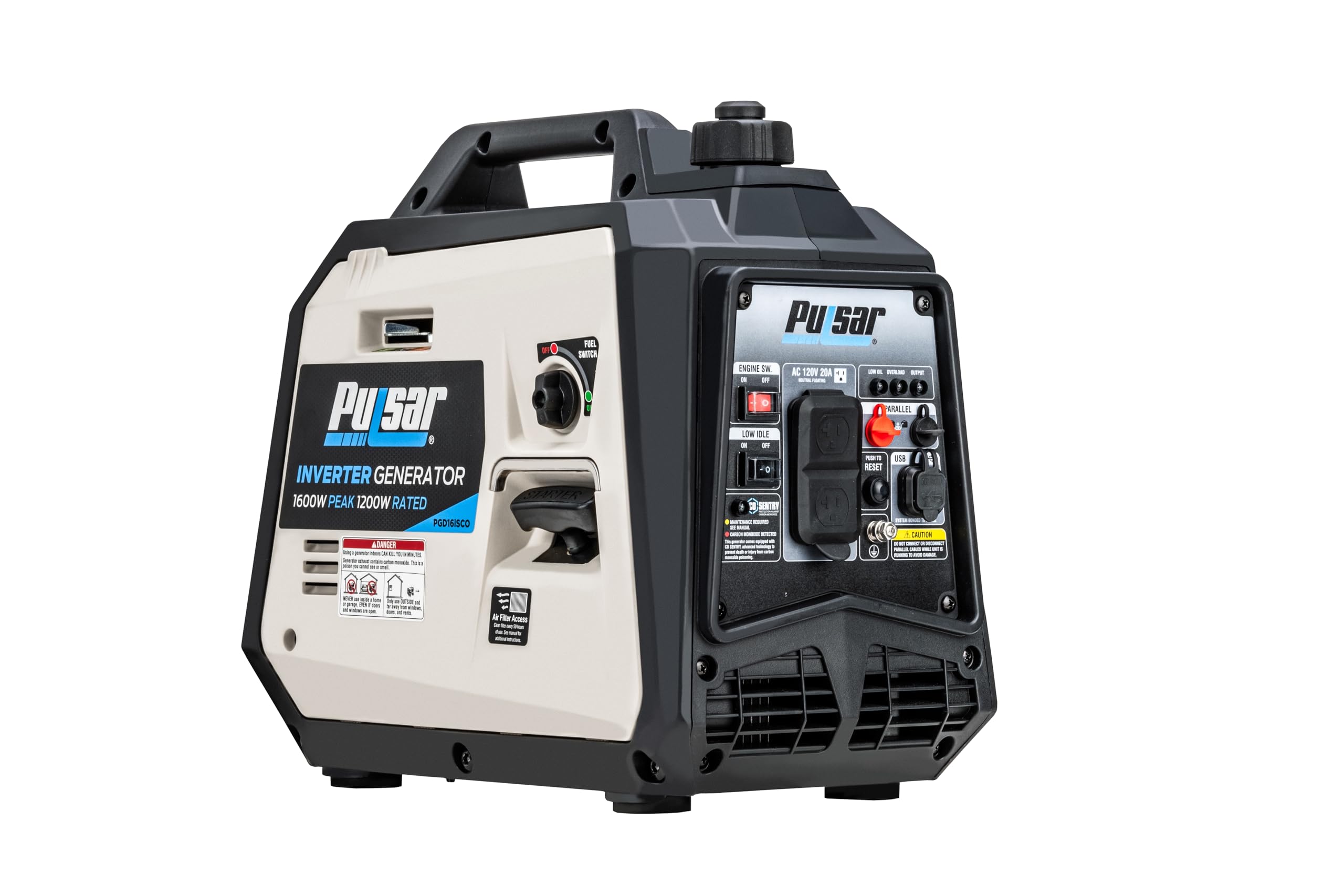 Pulsar generator front panel showing outlets and USB ports for easy device charging