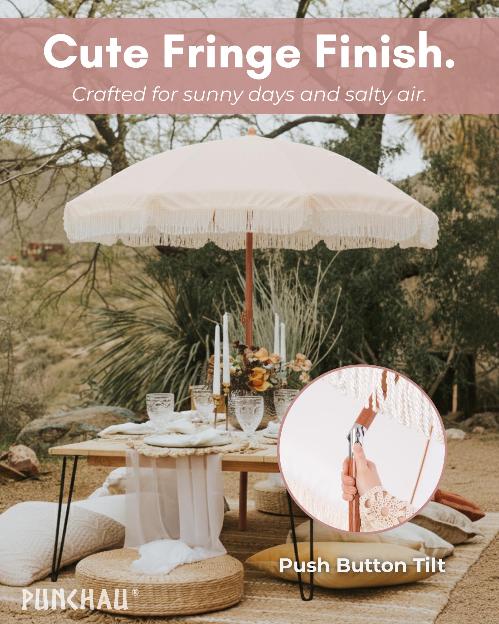 Punchau umbrella by pool demonstrating compact poolside coverage